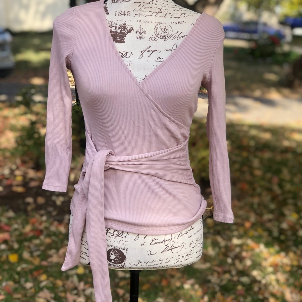 Pinkish/ Lavender Express Wrap Tie Top 3/4 sleeve ballerina top